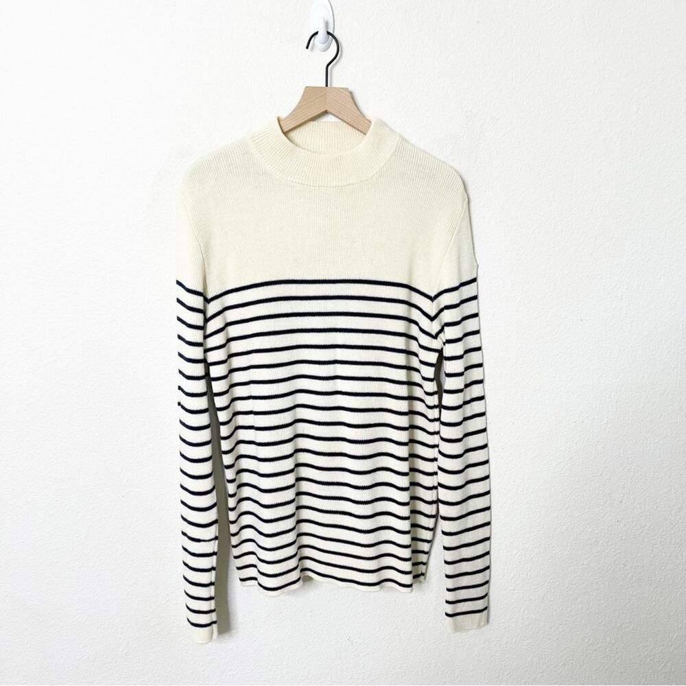 Stone Island Vintage Stripe Wool‎ Sweater Cream Navy Striped Crewneck Size XXL